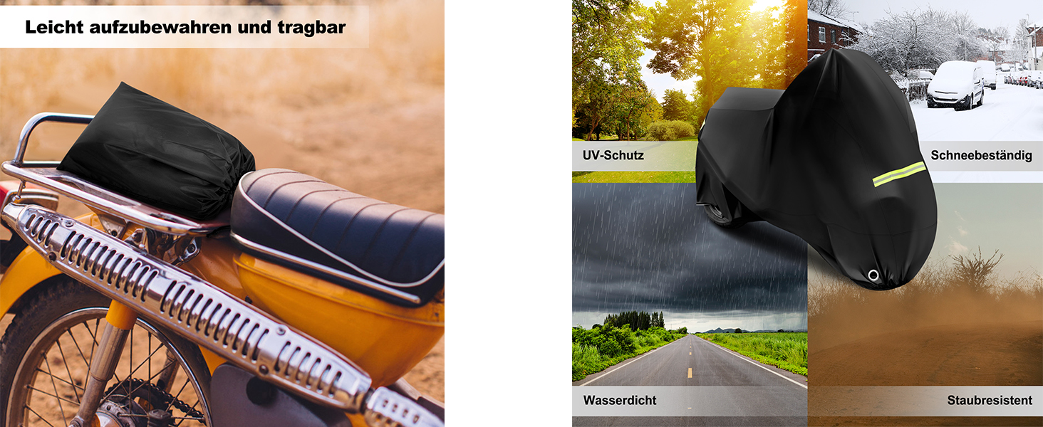 Водонепроникний чохол для мотоцикла WOLTU з тканини Oxford 210D, захисний тент від дощу, пилу та UV-променів з отворами для замків, 245×105×125 см, чорний