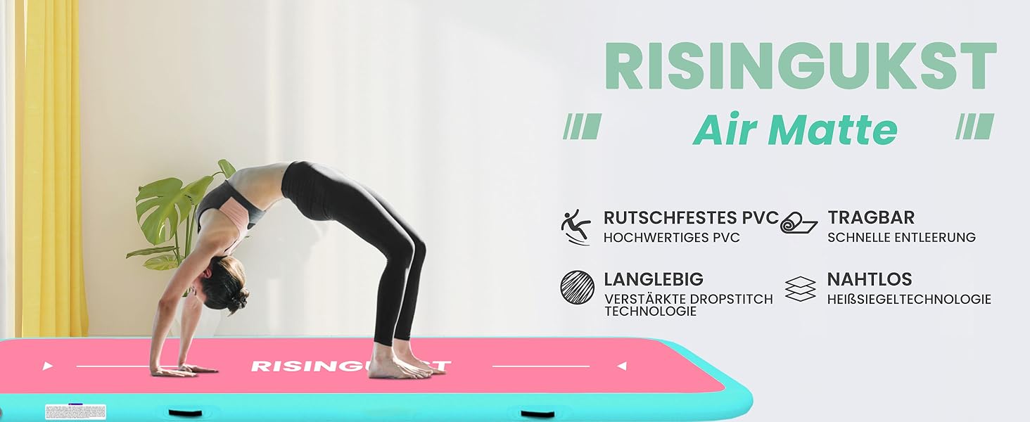 Гімнастичний надувний мат Air Matte Track, 300x100x15 см, зелено-рожевий, з насосом