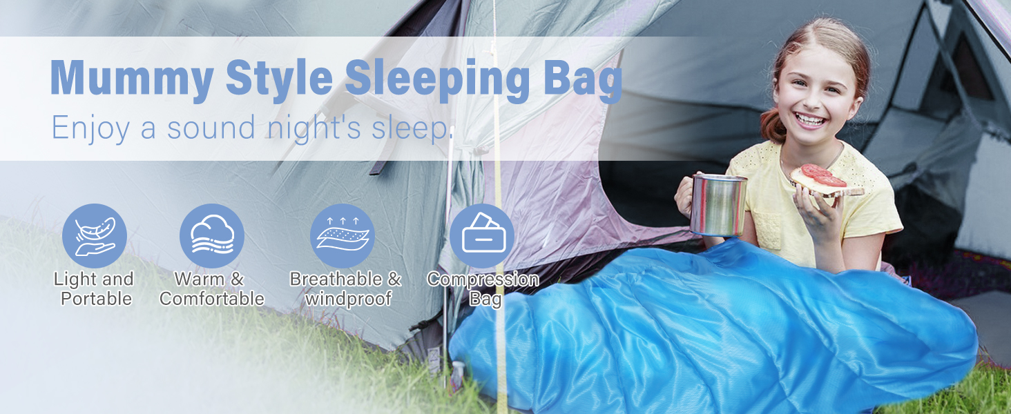 Спальний мішок REDCAMP для дітей, 175x65 см, блакитний/рожевий, 3-сезонний, для кемпінгу та відпочинку на природі