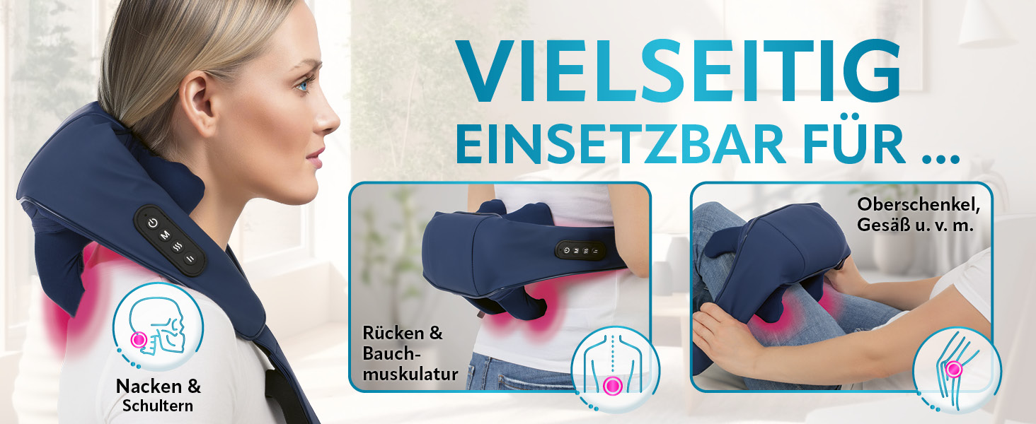 Масажер для шиї та плечей VITALmaxx Shiatsu з підігрівом, 8 обертових роликів, для спини, ніг, синій