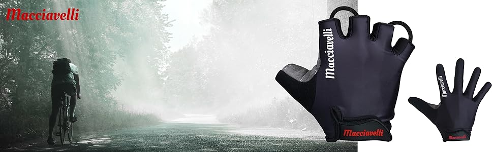 Велосипедні рукавички MACCIAVELLI - напівпальцеві, для MTB, шосе та Downhill, чорні