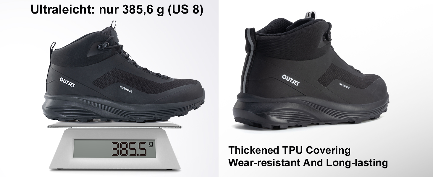 Черевики для хайкінгу OUTJET, чоловічі, водонепроникні, легкі, чорні, 42 EU