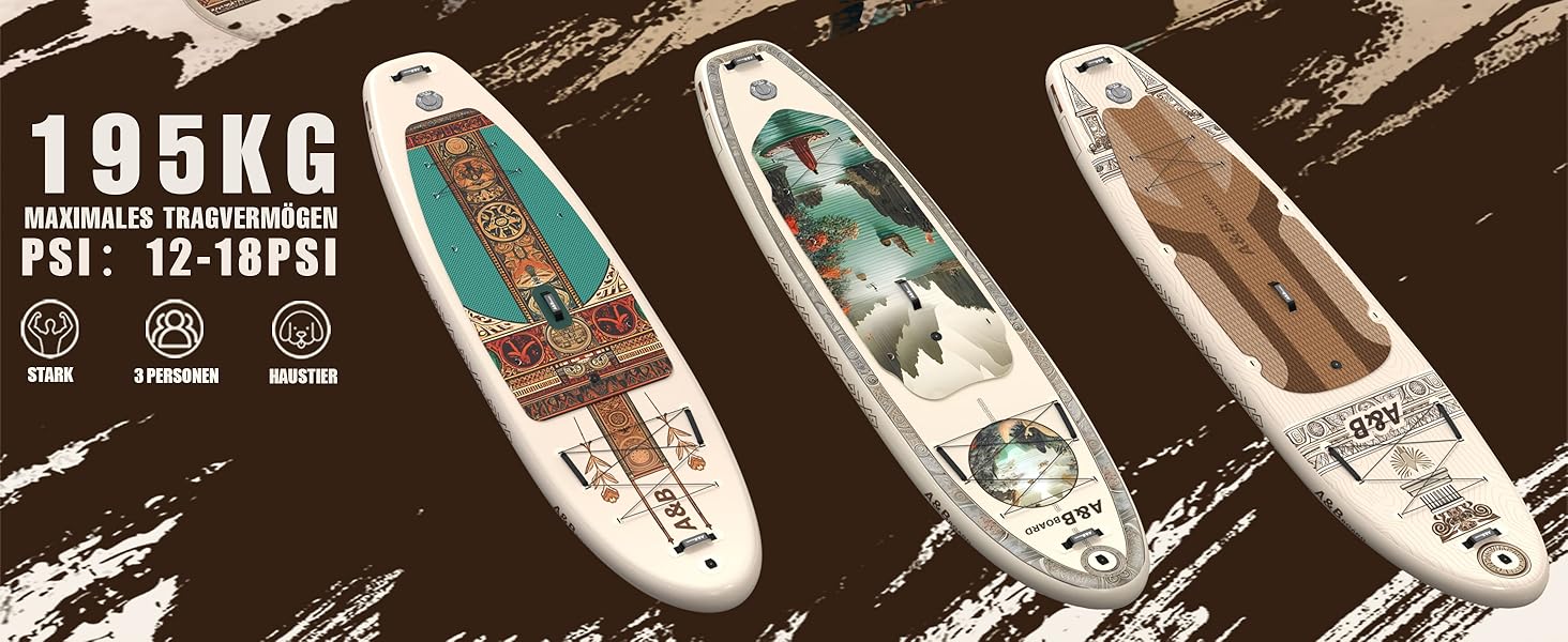 Надувний SUP-борд A&BBOARD з аксесуарами, 335x88 см, для підлітків та дорослих, бежевий + вінтажний
