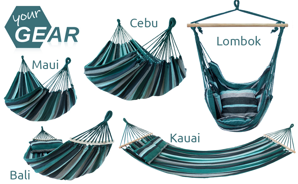 Гамак yourGEAR Bali XL з подушкою - 240 кг, сертифікований TÜV, 240x120 см, смарагдовий або аква, бавовняний, з комплектом кріплення