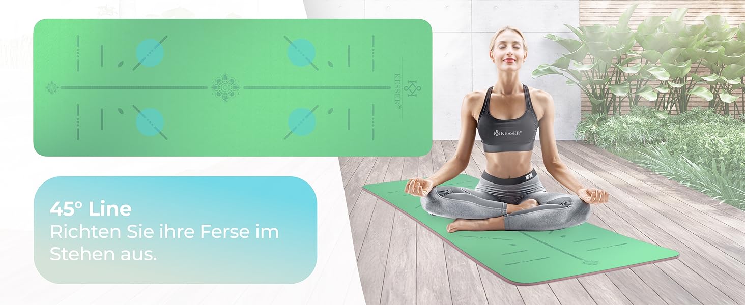 Килимок для гімнастики KESSER® з ручкою для перенесення, антиковзкий TPE, фітнес-килимок для йоги, фітнесу, пілатесу, 183 x 61 см, червоний/чорний