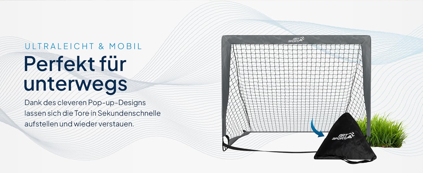 ArtSport Ворота для футболу Pop-up Goal Master - 2 шт. з аксесуарами - складані та готові до гри - 2 ворота для гри в приміщенні та на вулиці - дитячий футбол, ворота (Сірий)