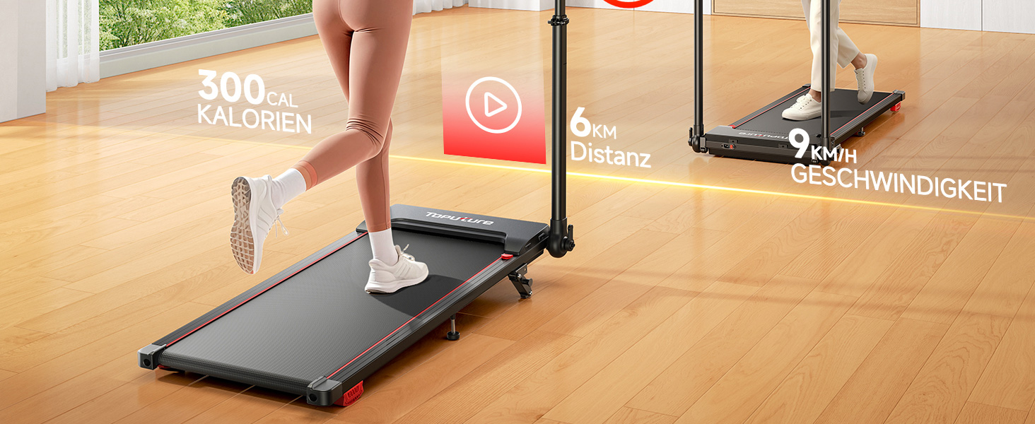 Електрична бігова доріжка для дому 12 км/год, 6 в 1, з регулюванням нахилу до 10%, 1080 мм, тримач для планшету, керування через додаток, тихий 2.5HP двигун, LED дисплей, чорний