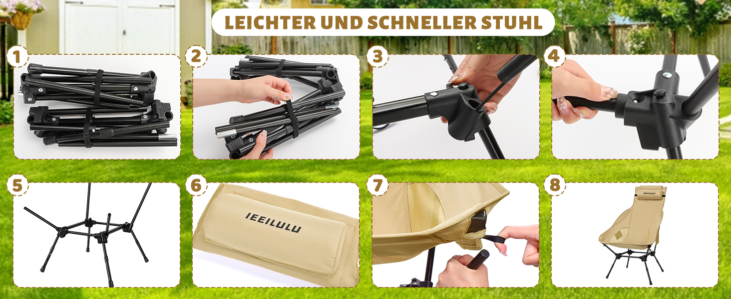 Складний туристичний стілець IEEILULU з високою спинкою, 130 кг, з кишенями, для кемпінгу, риболовлі, пікніка (колір: коричневий)