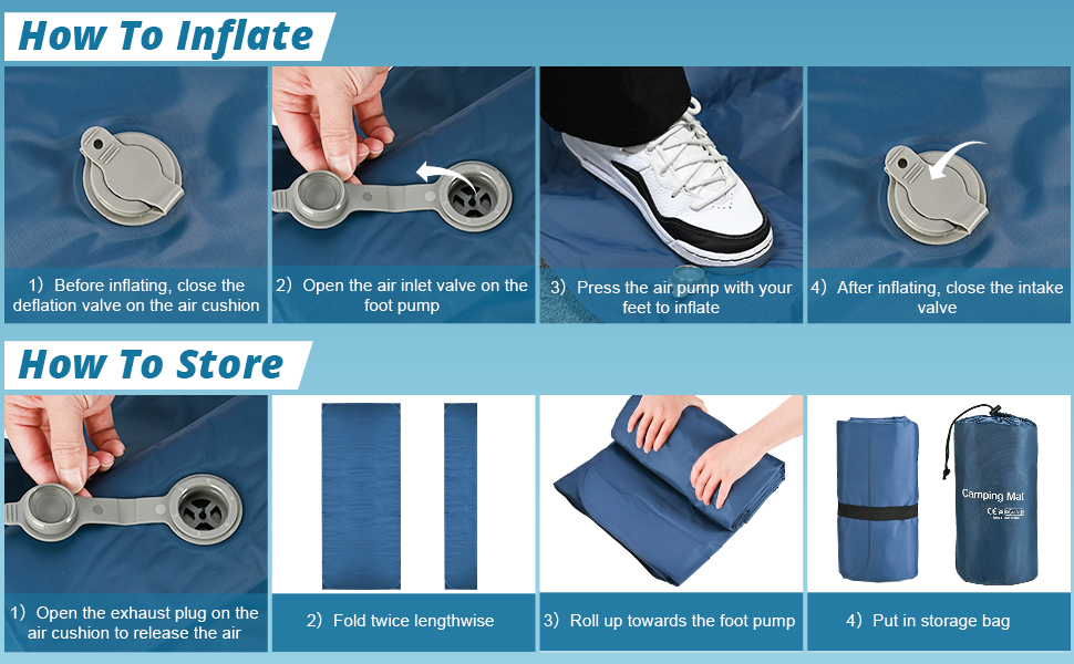 Килимок для кемпінгу Cieex Isomatte двомісний, самонадувний, легкий, водонепроникний з насосом та подушками