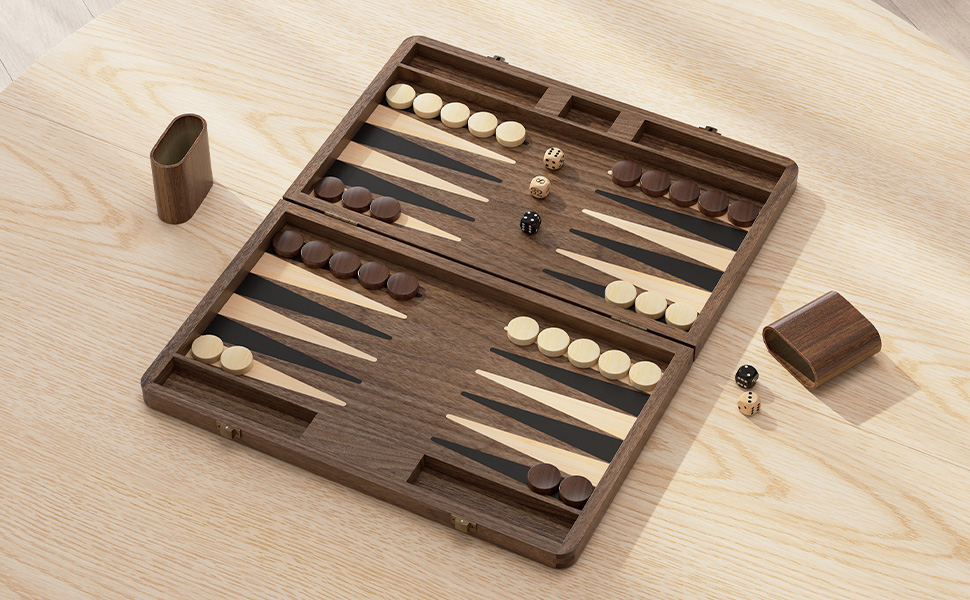 Преміум набір для гри в нарди з чорного горіха - розкішний дорожній набір (з кубиками та подвійниками)