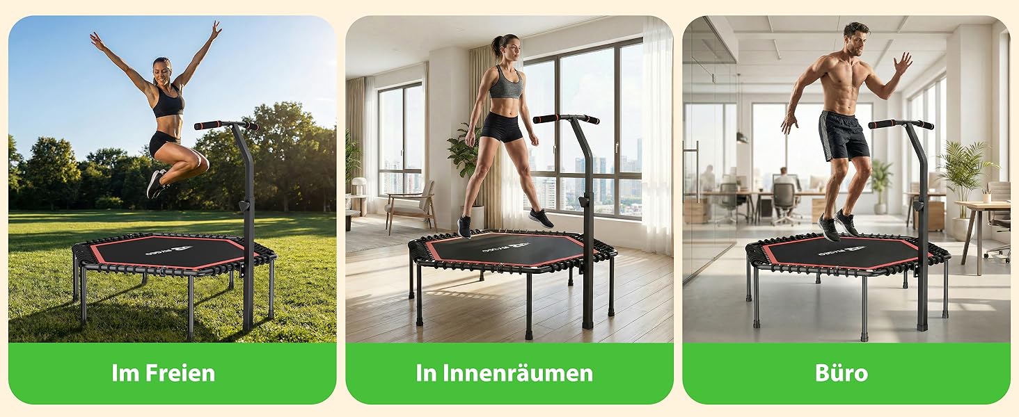 Батут фітнес 50 дюймів для дорослих – міні-батут для дому, міцний каркас, до 230 кг, чорний