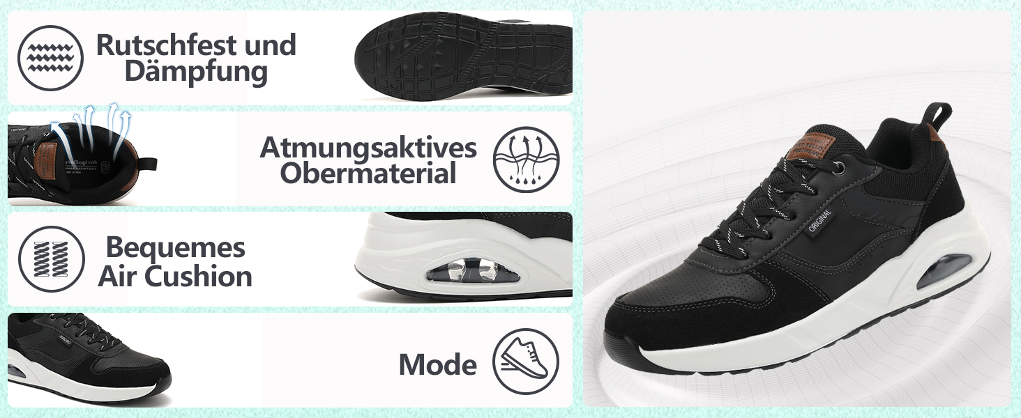 Sneaker TARELO для чоловіків: кросівки з повітряною подушкою, спортивні, зручні, дихаючі, легкі, для тенісу, зелені (чорні), 46 EU