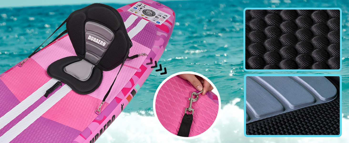 Надувний SUP Борд Stand Up Paddle Board Set, 330x76x15см, з кріслом для каяка, тримачем для камери, інтегрованим кік-педом, регульованим веслом, 3 фінами, повним аксесуаром, до 150кг, рожевий