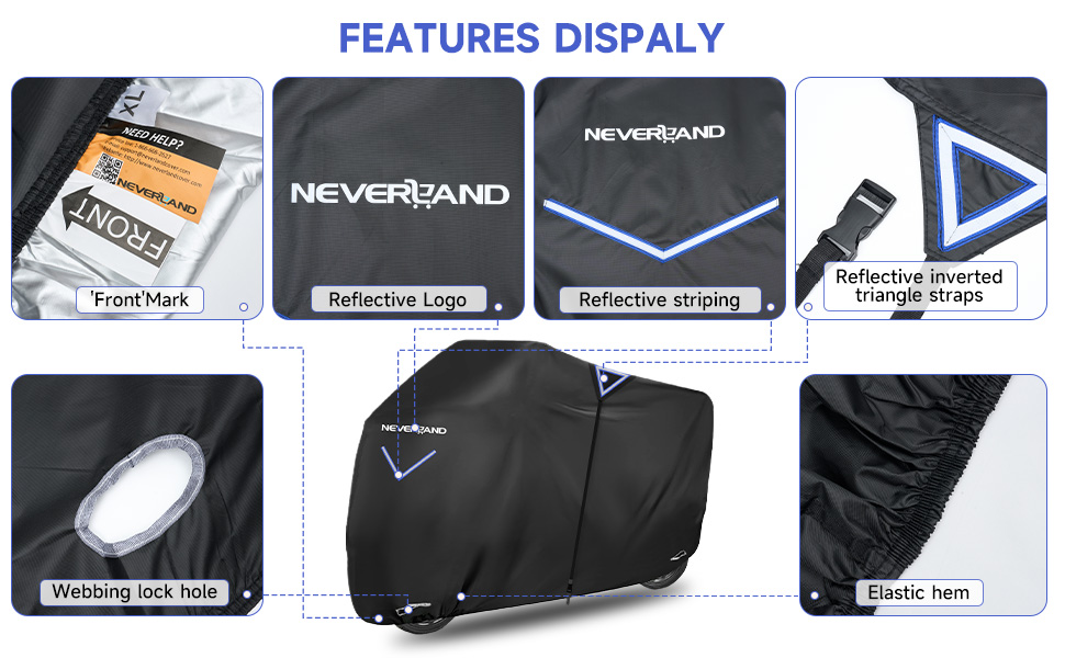 Накладна для мотоцикла NEVERLAND Outdoor, 295x110x140 см, 300D, водовідштовхувальна, з отворами для замка, світловідбиваюча, чорна, для мотоцикла, мопеда, скутера, ролера (XXXL)