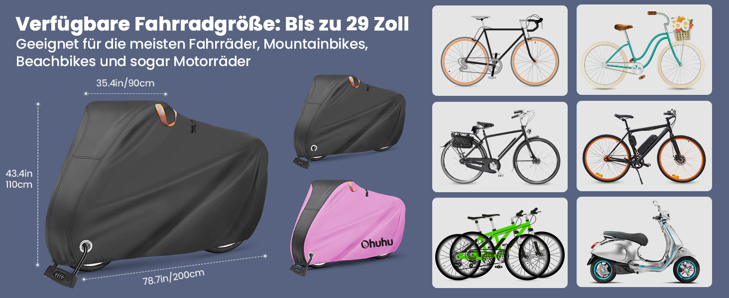 Водонепроникний намет для велосипедів Ohuhu на 2 велосипеди, 200 x 110 x 90 см, захист від пилу, дощу, УФ-променів, з отворами для замка та сумкою