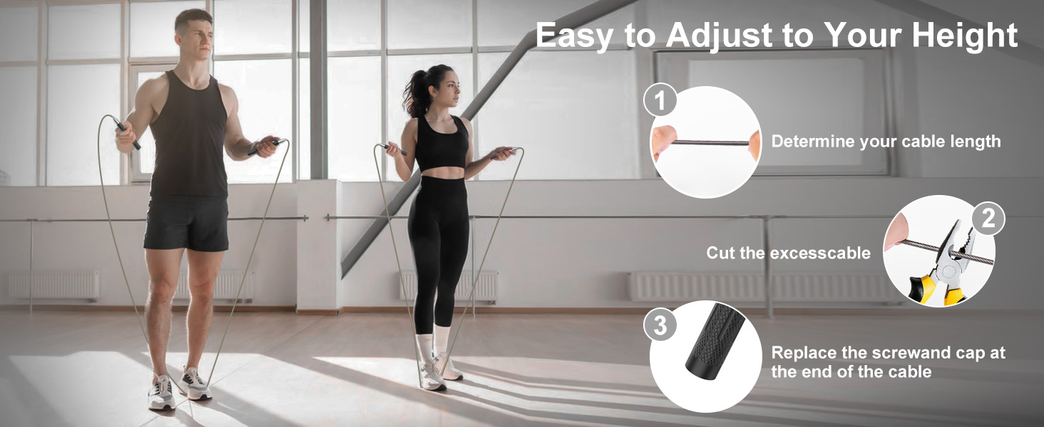 Стрибкове канат CRHOEIQ для дорослих: регульована довжина, алюмінієва ручка, 2 запасні канати, самоблокуюча конструкція