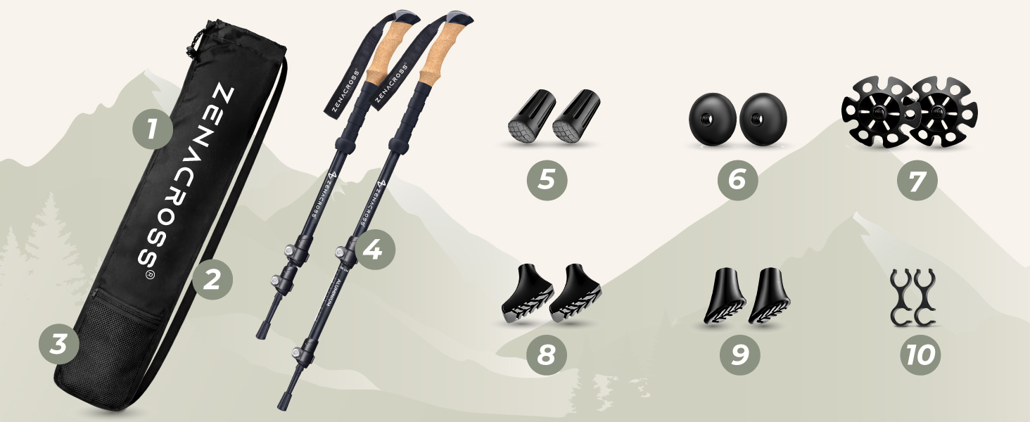 Телескопічні палиці для скандинавської ходьби та трекінгу Nordic Walking, ультралегкі, з натуральними корковими ручками, алюміній