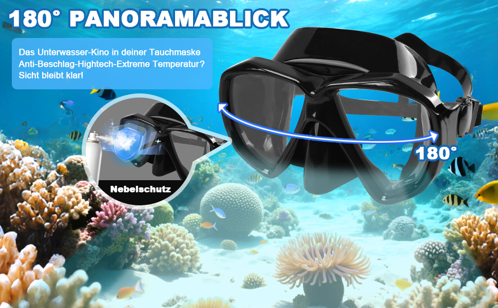 Набір для снорклінгу для дорослих та дітей: маска та трубка Dry, антизапітніння, анти-тік, чорний