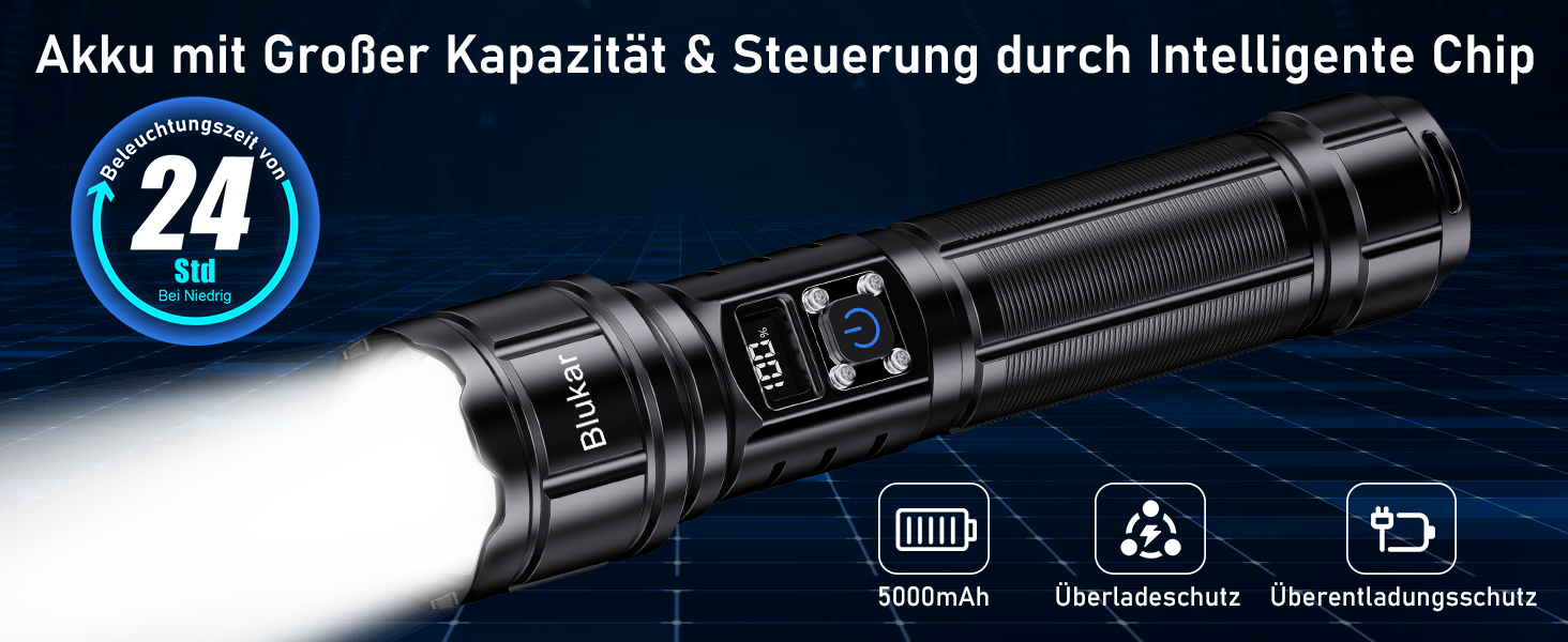 Ліхтар LED Blukar, 500000 люмен, тактичний, водонепроникний IP67, 5 режимів, для кемпінгу та активного відпочинку