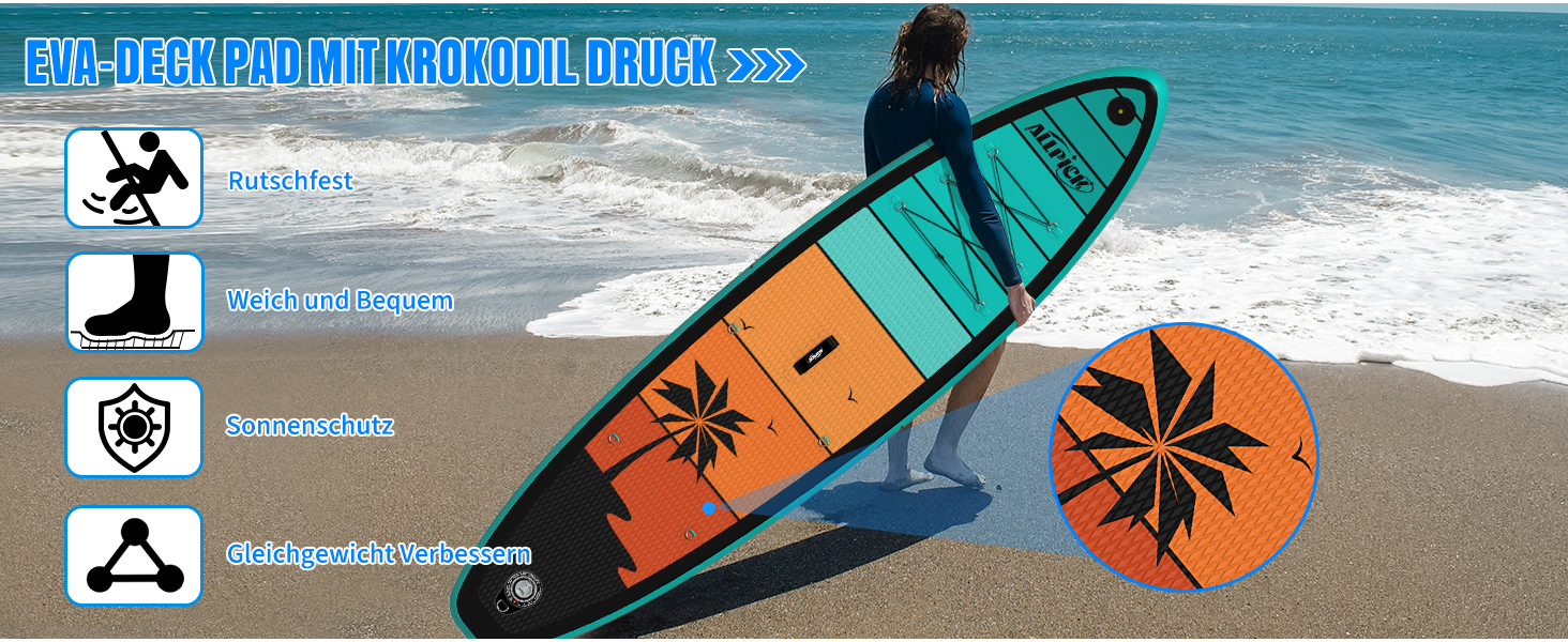 Надувний SUP-борд ALLPICK Premium Set: Комплектація для початківців та досвідчених, з кріпленням для камери, регульовим веслом, 200 кг, для відпочинку на пляжі (зелений)