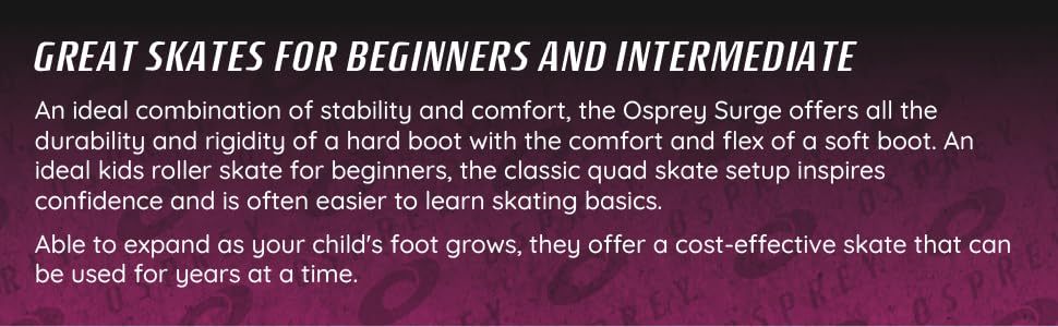 Ролики дитячі Osprey Surge, регульовані ролики Quad, для хлопчиків та дівчаток від 5 років, розміри EU 31-34, рожеві