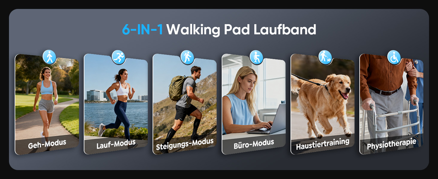 Складне бігове полотно 6-в-1 для дому, складане з регульованим столом, потужність 3.0HP, нахил до 12%, швидкість 12 км/год, Walking Pad з телескопічним підйомником 15 см та RGB-підсвіткою, максимальне навантаження 150 кг, чорно-блакитний колір