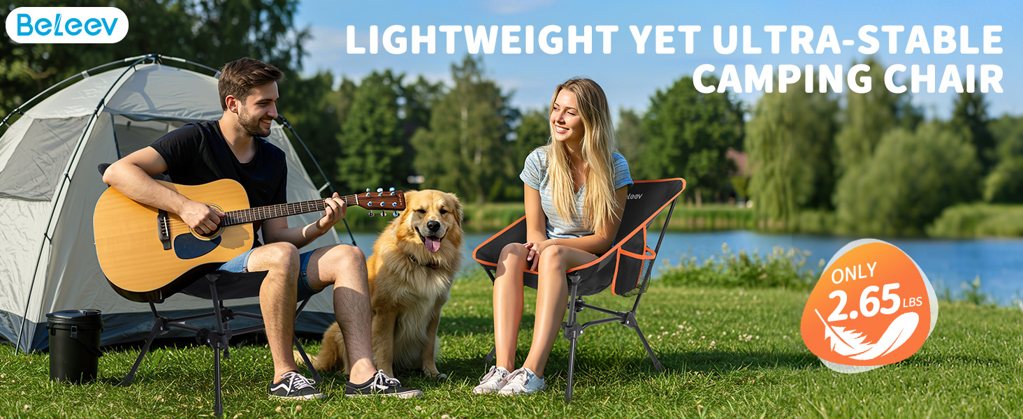 Зручний складаний стул для кемпінгу BeLeEv з 2 кишенями, легкий та компактний, для відпочинку на природі, риболовлі, фестивалів, трекінгу та пляжу