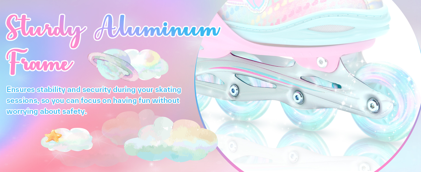 Дитячі ролики Sportneer з регулюванням 30-41, комплект з 6 захисниками та LED, рожевий, EU 34-37