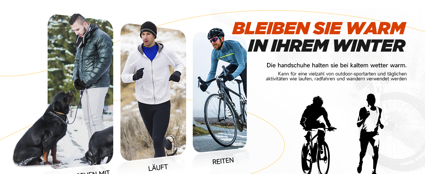Зимові рукавички Benirap для чоловіків та жінок, вітрозахисні, з підтримкою сенсорного екрану, неслизькі, спортивні, теплі, для активного відпочинку, їзди на велосипеді, бігу, прогулянок з собакою. Чорний колір, модель TM01