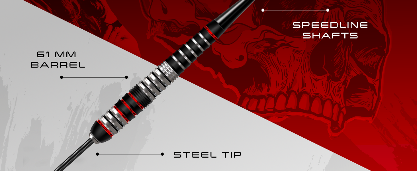 Дарти Harrows Ryan Searle Heavy Metal (22g, 24g, 26g) – сталеві дротики з шафтами Speedline, польотними пір'ями 100 мікрон та кейсом