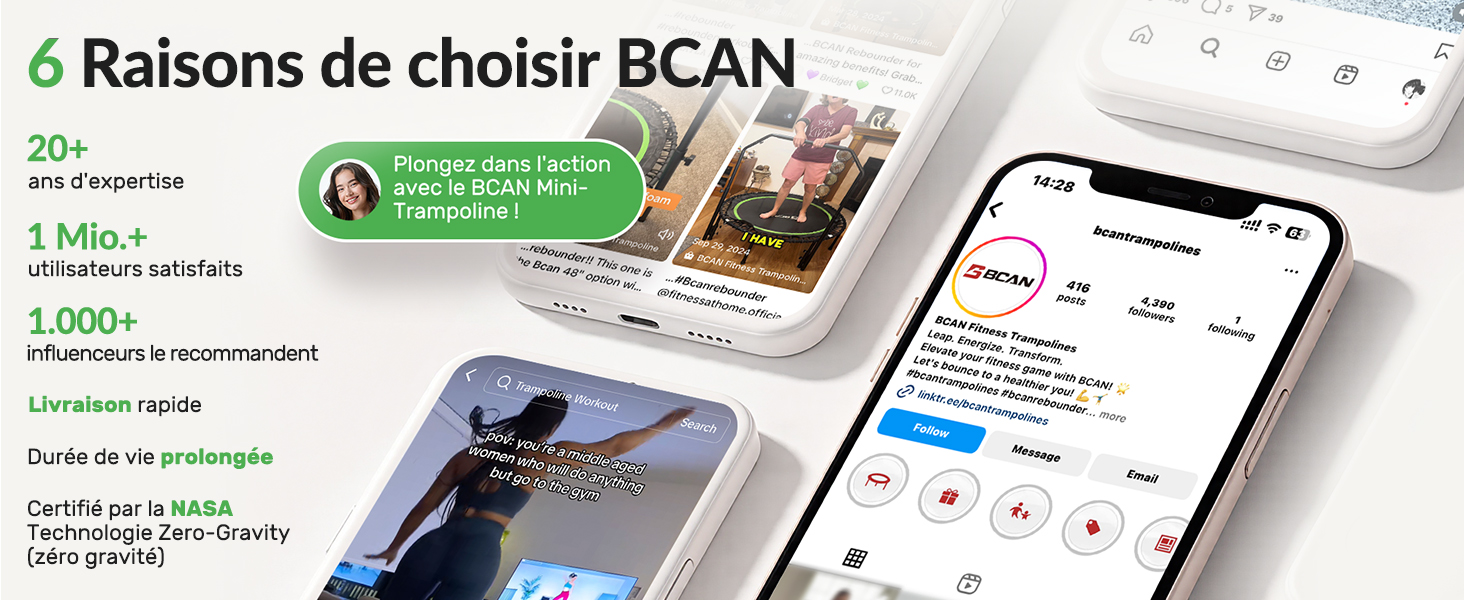 Трамплін для дорослих BCAN Rebounder 122 см, до 250 кг, з регульованою ручкою, для дому та вулиці, тренування всього тіла, зелений