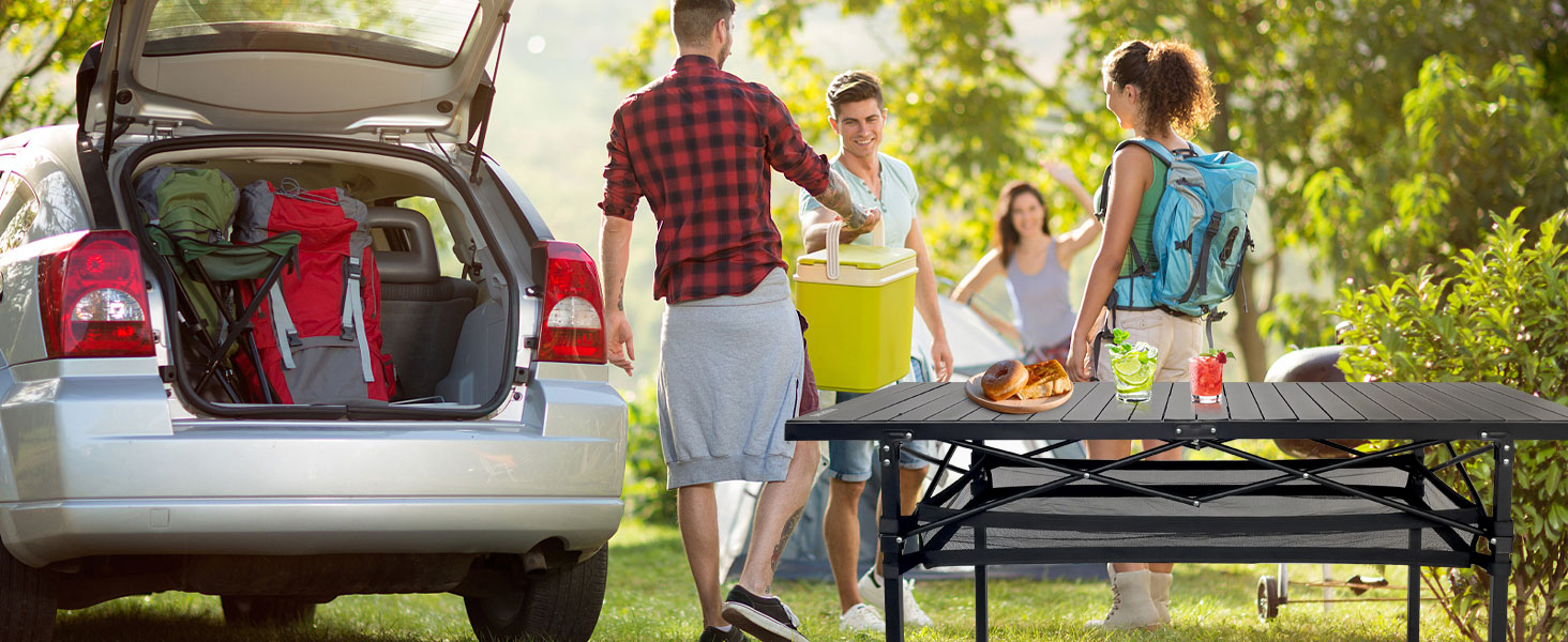 Розкладний туристичний стіл Poeopore для кемпінгу, 140x70x70 см, чорний, на 4-6 осіб