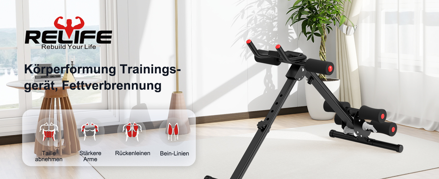 Тренування пресу RELIFE: компактний складаний тренажер для дому. AB-тренажер для ефективних вправ на прес, чорний