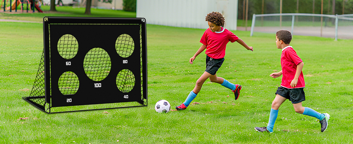 Дитячі ворота для футболу 2-в-1, 150x120 см, портативні та стабільні, 5 цілей, 4 анкера, сумка, для саду, парку, пляжу, чорний