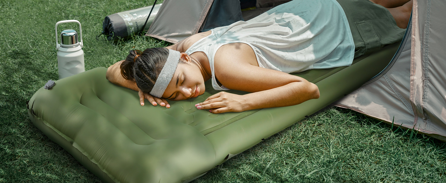 Каремат туристичний самонадувний Ciskotu, 12 см, з насосом, Ultraleicht, зелений