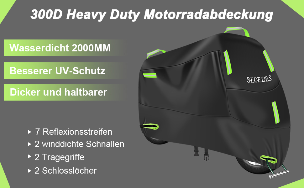 Накладна для мотоцикла 3XL (265x95x125 см) - водонепроникна, зимостійка, з оксфорду, з відбивачами та отворами для замка