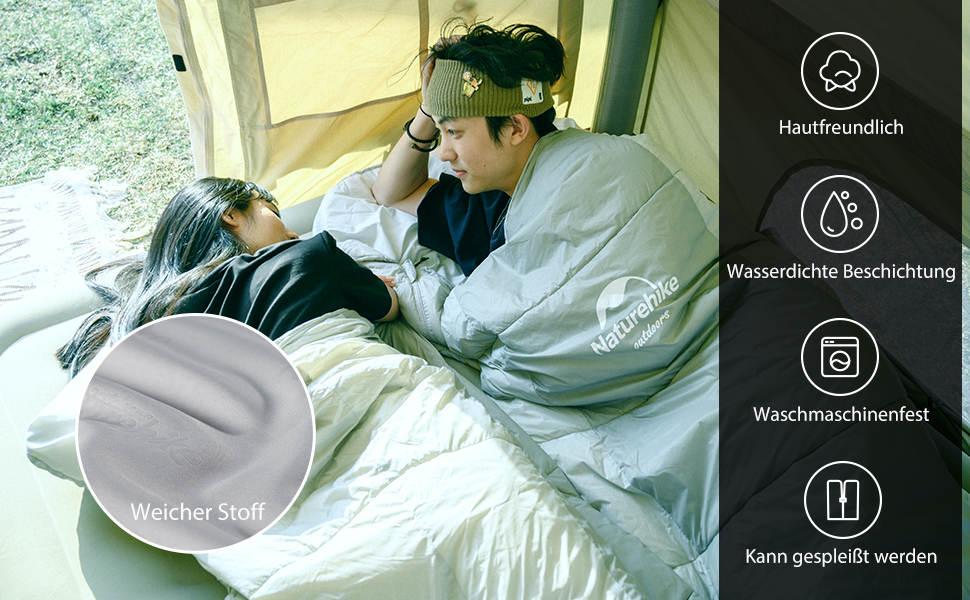 Сплячий мішок Naturehike - легкий, для походів та кемпінгу, комфорт +7°C, Z-подушка (сірий)