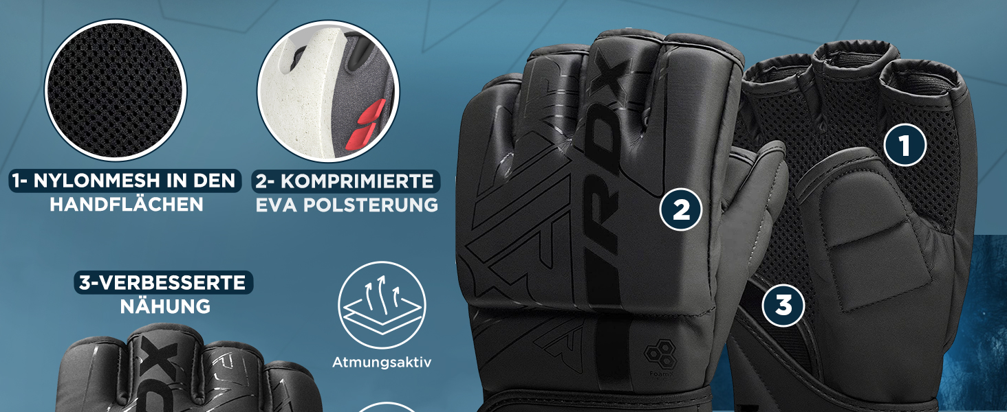 Боксерські рукавички RDX Profi MMA: шкіряні, для тренувань, спарингу, кікбоксингу, муай-тай, боксу. Чоловічі, чорні.