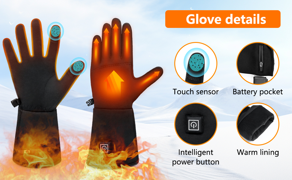 Електричні гріючі рукавички для жінок та чоловіків, чорні, M/L, водонепроникні, з акумулятором 7.4V 2200mAh, 3 режими нагріву, сенсорний екран
