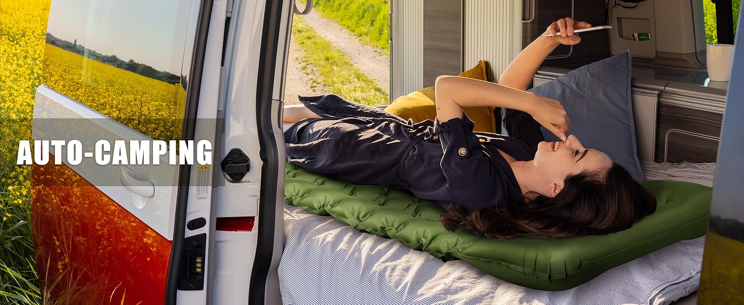 Каремат туристичний надувний Isomatte Camping з вбудованим насосом, зелений - для походу, кемпінгу, відпочинку на природі