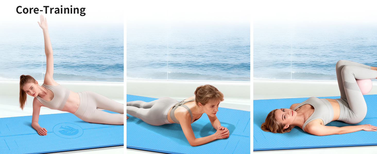 Килимок для йоги з натурального каучуку та TPE, протиковзкий, з розміткою, унікальний дизайн, з ремінєм, екологічний, для подорожей, пілатесу, йоги, фітнесу, синій, 6 мм