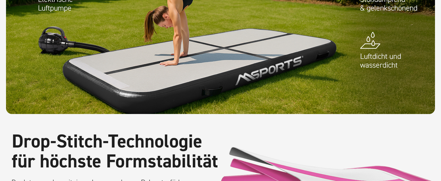 Air Track MSPORTS 10 см Матовий – Надувний Гімнастичний Килимок для Акробатики, Чірлідингу, Йоги та Фітнесу 3м x 1м Чорний