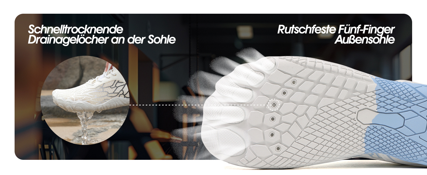 Взуття для плавання, водяні черевики для жінок, п'ятипалі, неслизька підошва, швидке висихання, дренажна система, легкі босижні черевики для багатоцільових активностей, білий/блакитний, 36-47 EU, Whiteblue 811 42 EU