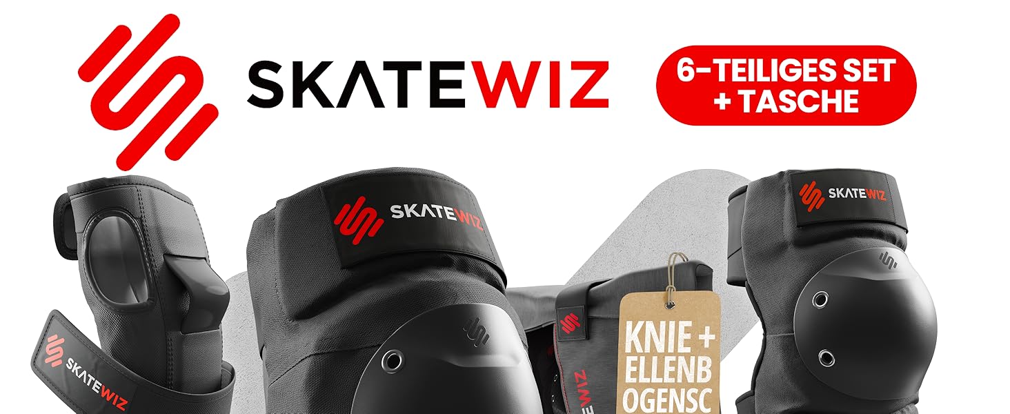Захисний набір для роликів SKATEWIZ SHIELD (6 предметів) для дорослих та підлітків, неопренові фіксатори, розмір L, колір Sunrise Orange