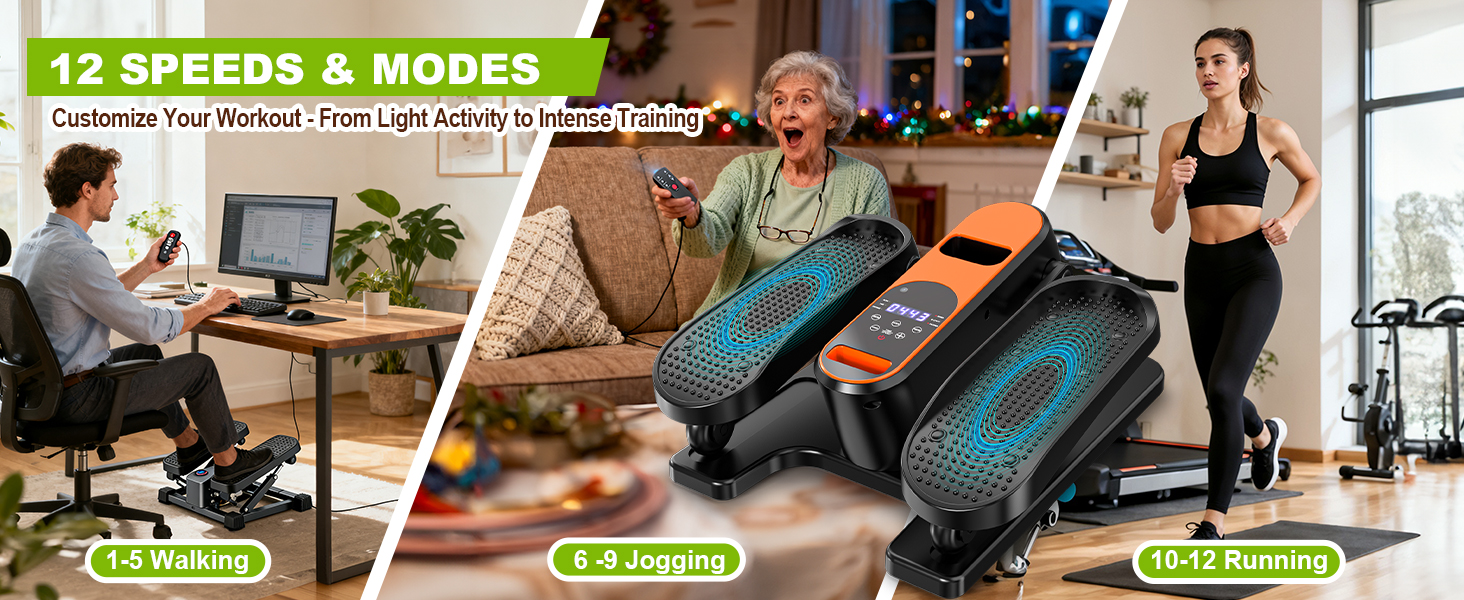 Електричний еліптичний тренажер для дому під стіл з пультом дистанційного керування, дисплеєм, 12 швидкостей, тихий та портативний степер для літніх людей, підлітків та дорослих.