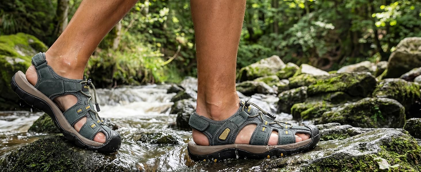 Чоловічі сандалі FLARUT для туризму та відпочинку на природі, шкіряні трекінгові сандалі, сині, 42 EU