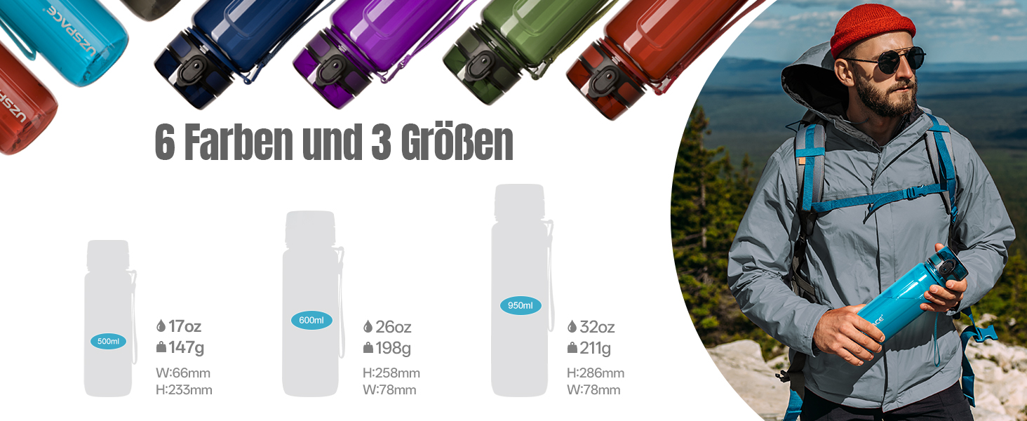 Вода пляшка UZSPACE 750 мл Tritan, без BPA, для спорту та активного відпочинку, фіолетовий