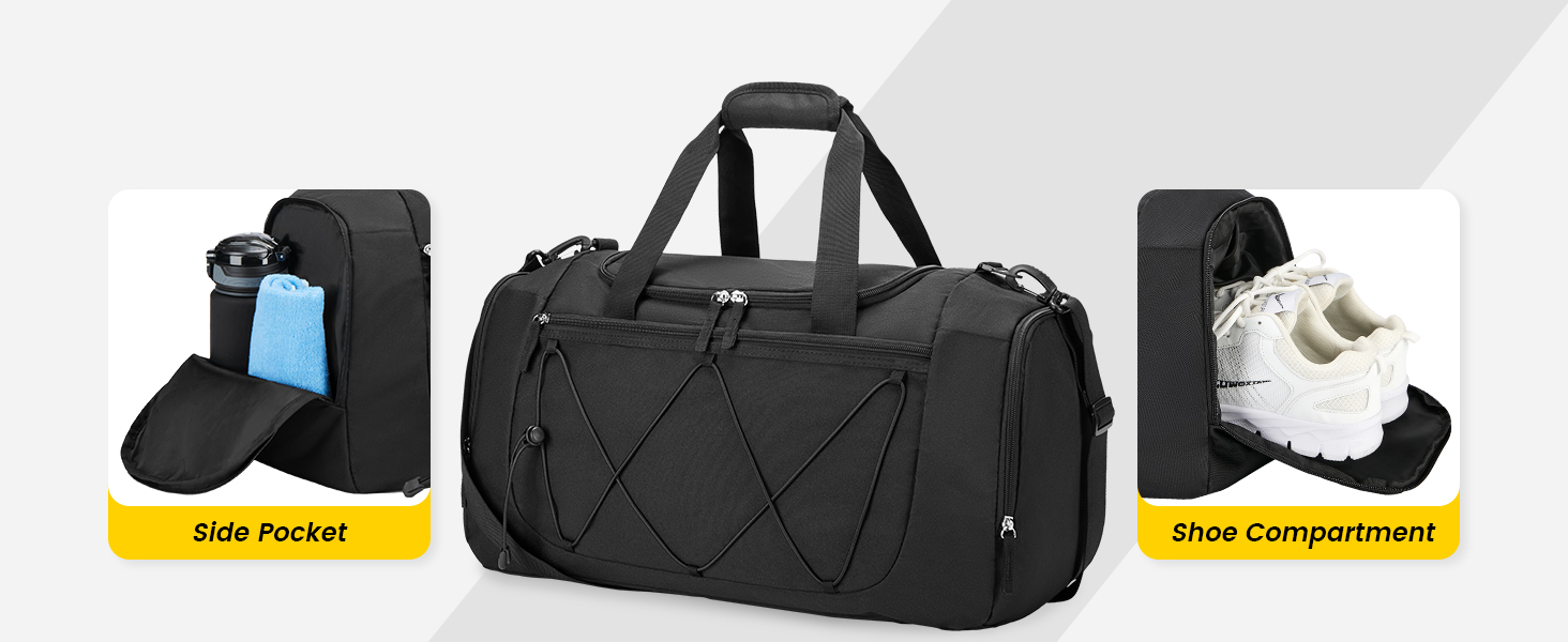 Спортивна сумка Vorspack 17L для чоловіків та жінок, дорожня сумка з відділенням для взуття, чорна, 15 дюймів