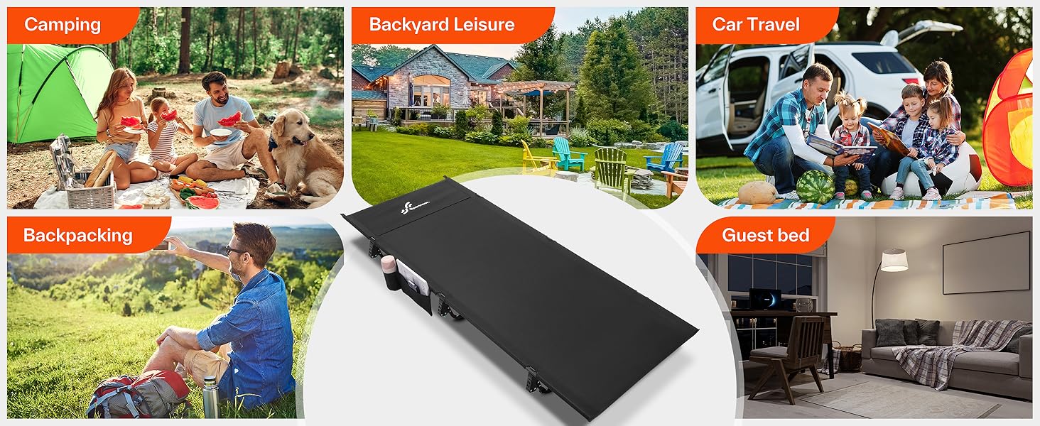 Розкладне ліжко Sportneer для кемпінгу та відпочинку на природі: легке, компактне, алюмінієве (190x70 см)