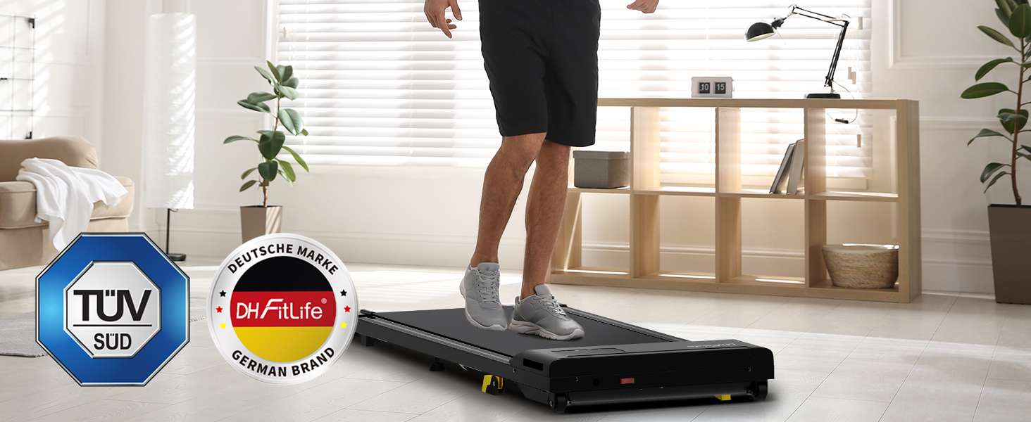 DH FitLife 2026 Walking Pad: Безшумне ходункове тренажерне обладнання з регулюванням нахилу до 6% | Для дому та офісу | З керуванням через APP | TÜV geprüft